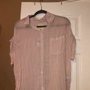 Pink & white stripe short sleeved button down